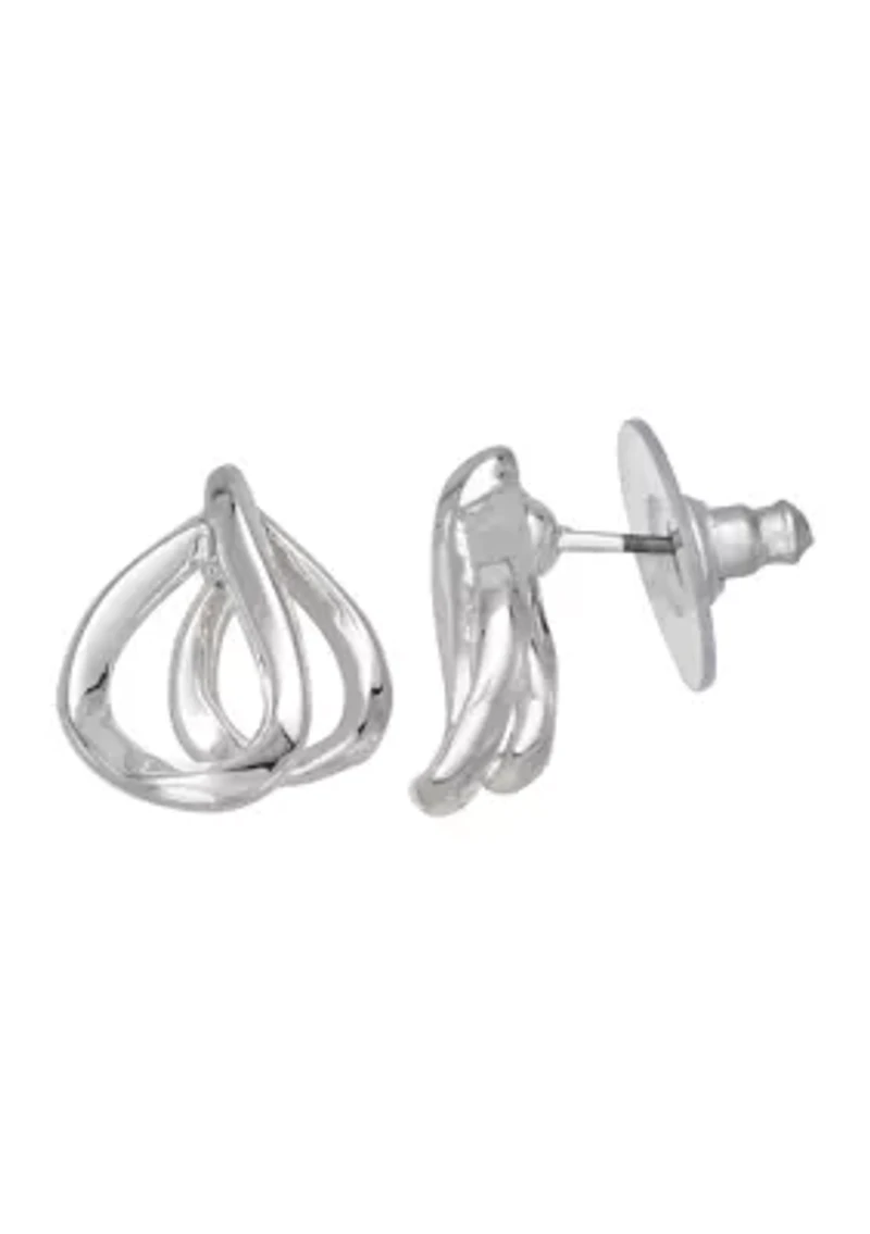 Silver Tone Leaves Stud Earrings