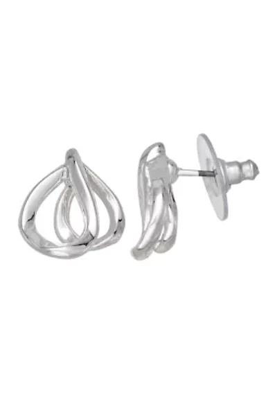 Silver Tone  Leaves Stud Earrings