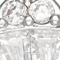 Silver Tone Crystal Flower Drop Earrings