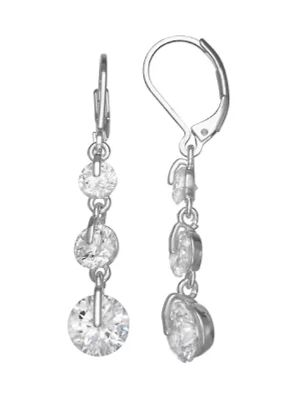Silver Tone Cubic Zirconia Linear Earrings