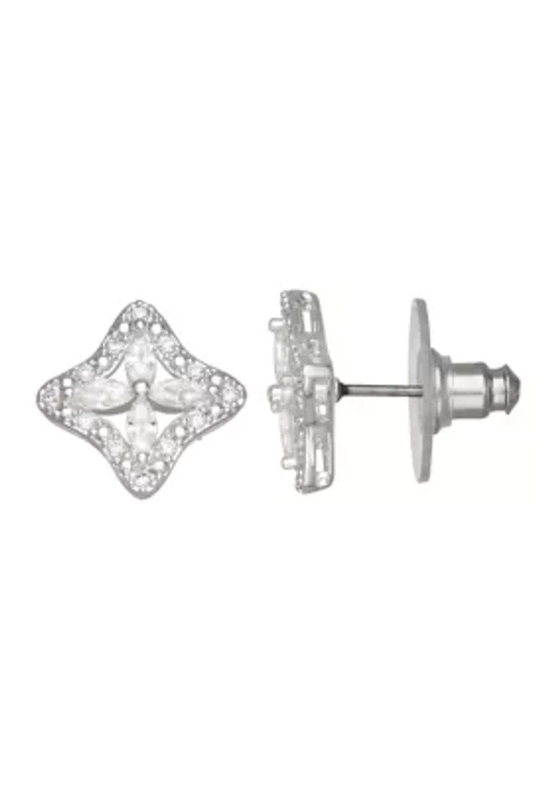 Silver Tone Crystal Stud Earrings