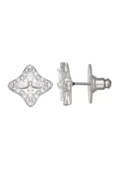 Silver Tone Crystal Stud Earrings