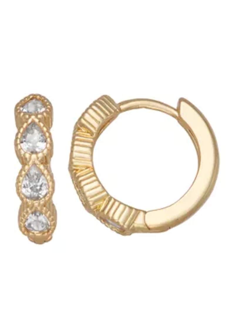 Gold Tone 14 Millimeter Cubic Zirconia Huggie Earrings