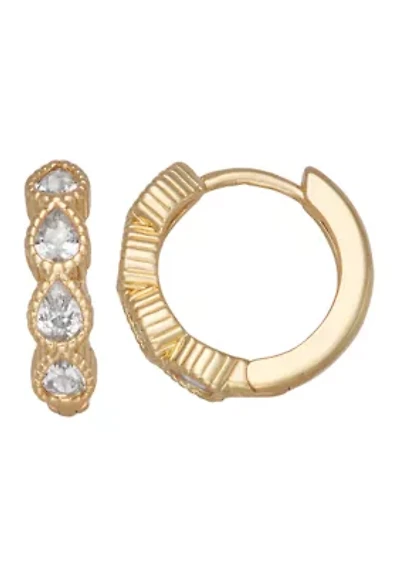 Gold Tone 14 Millimeter Cubic Zirconia Huggie Earrings