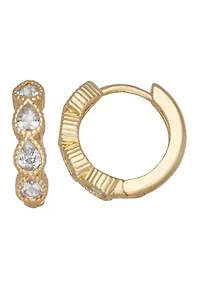 Gold Tone 14 Millimeter Cubic Zirconia Huggie Earrings
