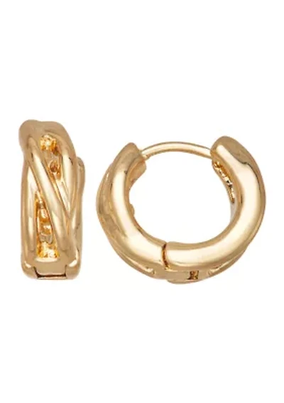 Gold Tone 15 Millimeter Ring Huggie Earrings