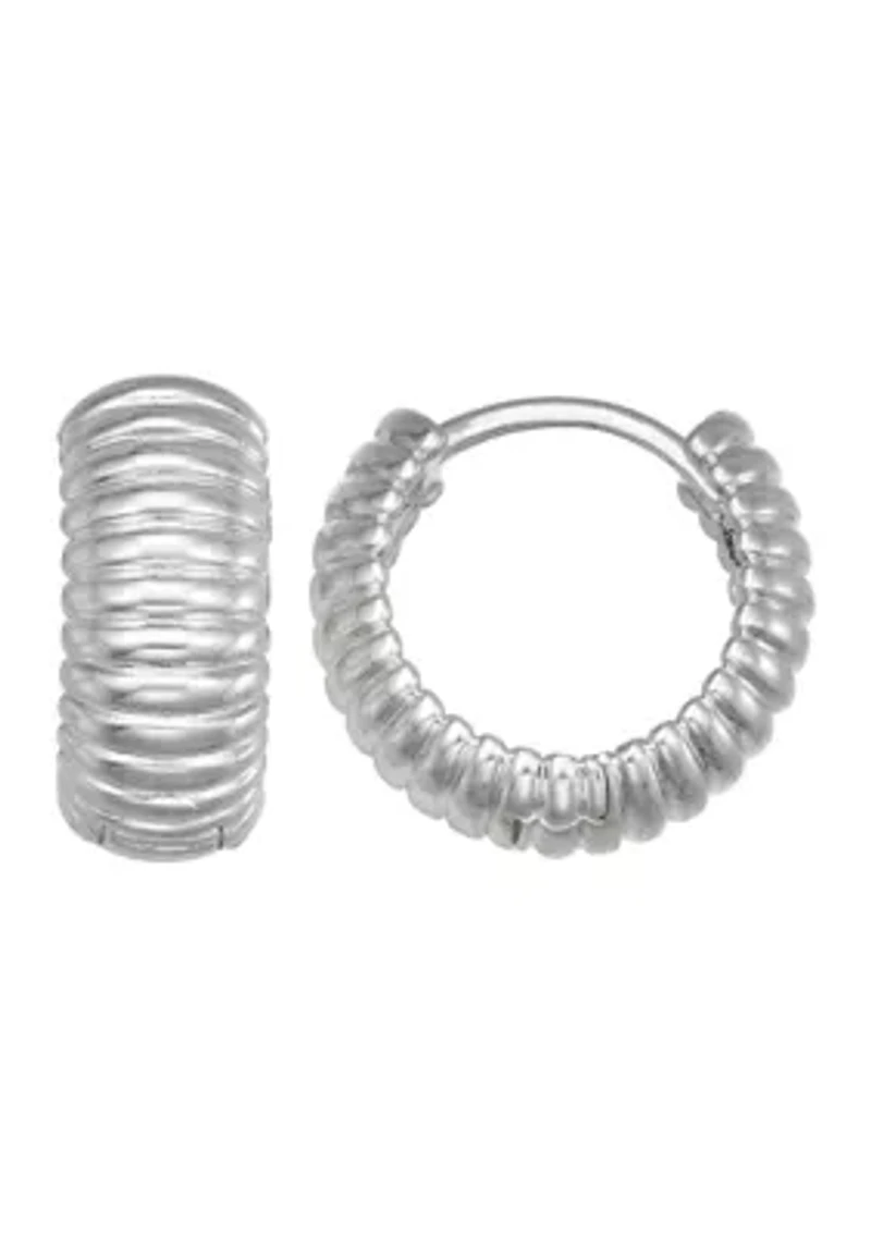 Silver Tone 16 Millimeter Texture Huggie Earrings
