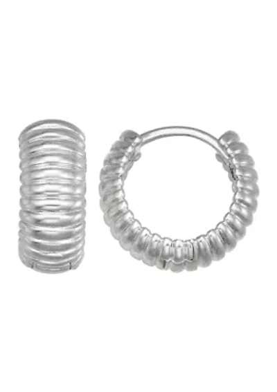 Silver Tone 16 Millimeter Texture Huggie Earrings