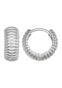Silver Tone 16 Millimeter Texture Huggie Earrings