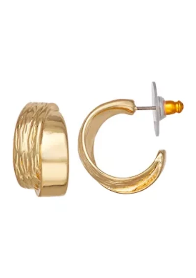 Gold Tone 17 Millimeter Texture C Hoop Earrings
