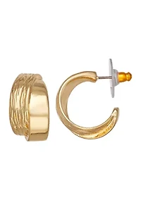 Gold Tone 17 Millimeter Texture C Hoop Earrings