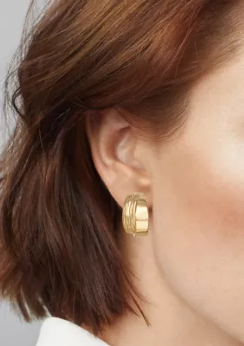 Gold Tone 17 Millimeter Texture C Hoop Earrings