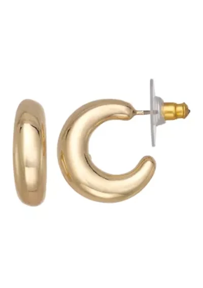 Gold Tone 18 Millimeter Puffy C Hoop Earrings