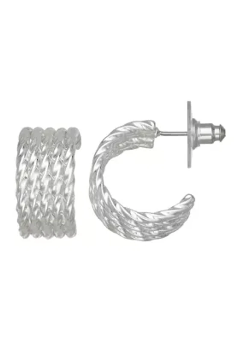 Silver Tone 22 Millimeter Rope C Hoop Earrings
