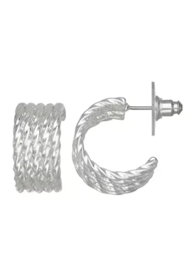 Silver Tone 22 Millimeter Rope C Hoop Earrings