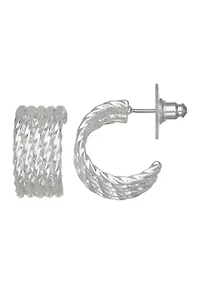 Silver Tone 22 Millimeter Rope C Hoop Earrings
