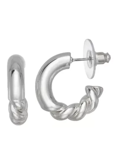 Silver Tone 22mm Rope C Hoop Earrings