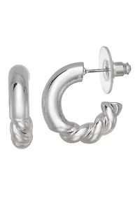 Silver Tone 22mm Rope C Hoop Earrings