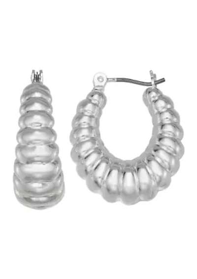 Silver Tone 25 Millimeter Puffy Rigged Hoop Earrings