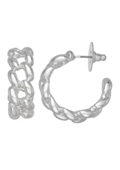 Silver Tone 28mm Braided C Hoop Earrings