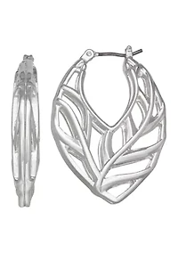 Silver Tone 44 Millimeter Leaves Oval Hoop Earrings