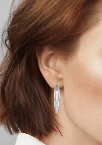 Silver Tone 44 Millimeter Leaves Oval Hoop Earrings