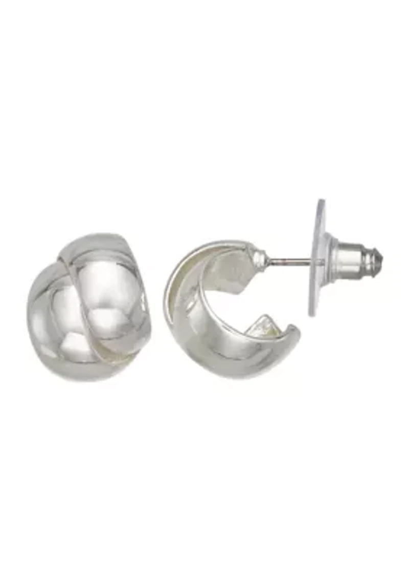 Silver Tone 19 Millimeter Puffy Hoop Stud Earrings