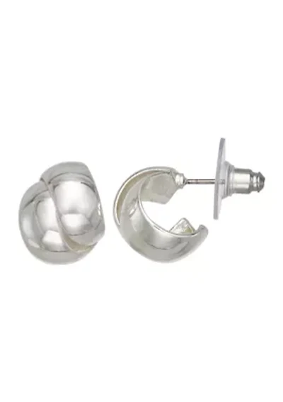 Silver Tone 19 Millimeter Puffy Hoop Stud Earrings