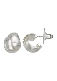 Silver Tone 19 Millimeter Puffy Hoop Stud Earrings