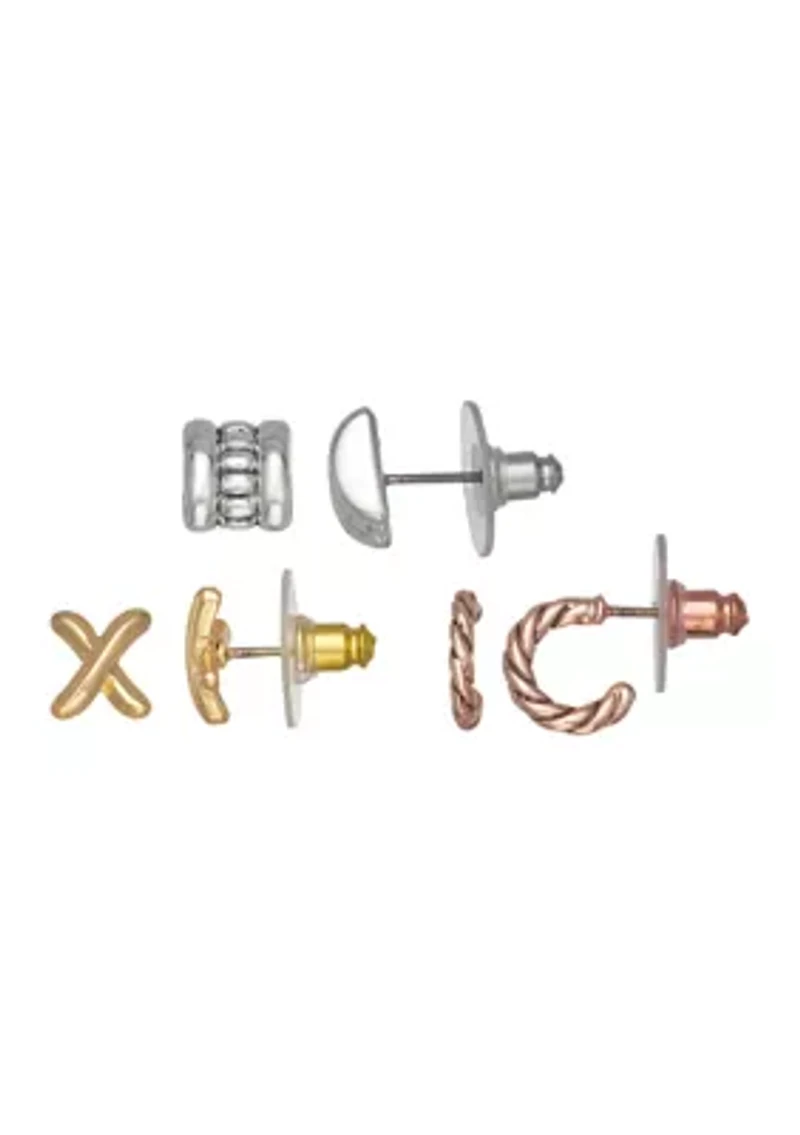 Tri Tone Mixed Trio Earring Set