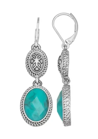 Silver Tone Turquoise Double Drop Earrings