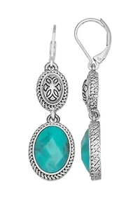 Silver Tone Turquoise Double Drop Earrings