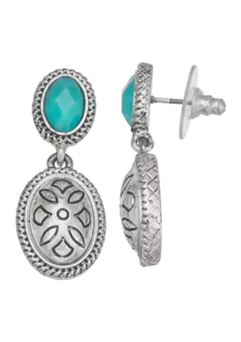Silver Tone Turquoise Double Drop Earrings