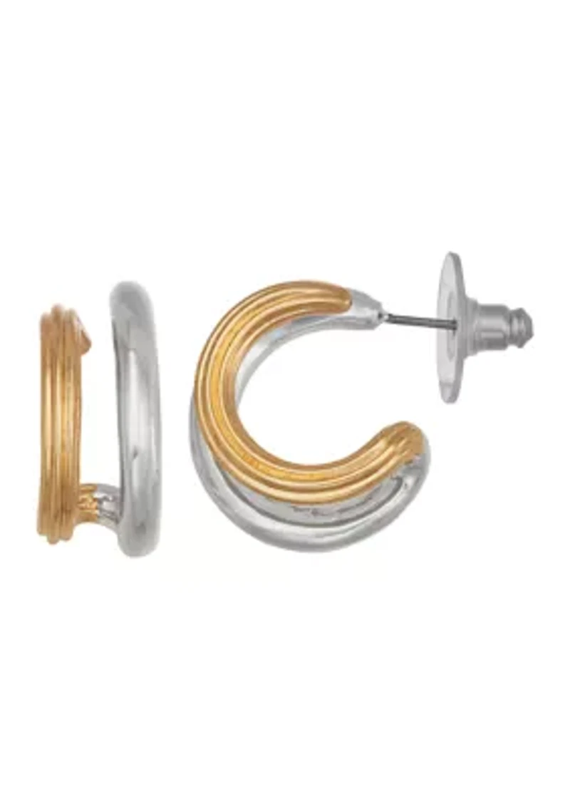Two Tone 20 Millimeter C Hoop Earrings
