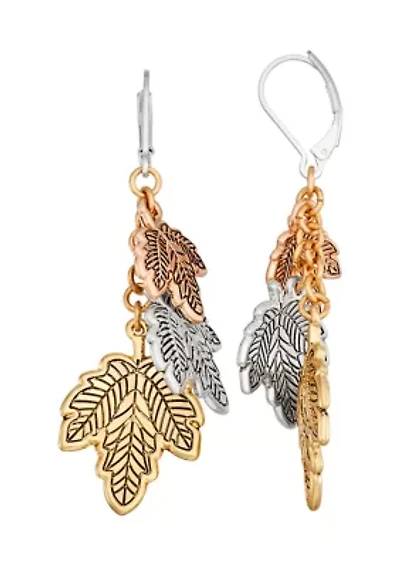 Tri-Tone Fall Leaves Linear Earrings
