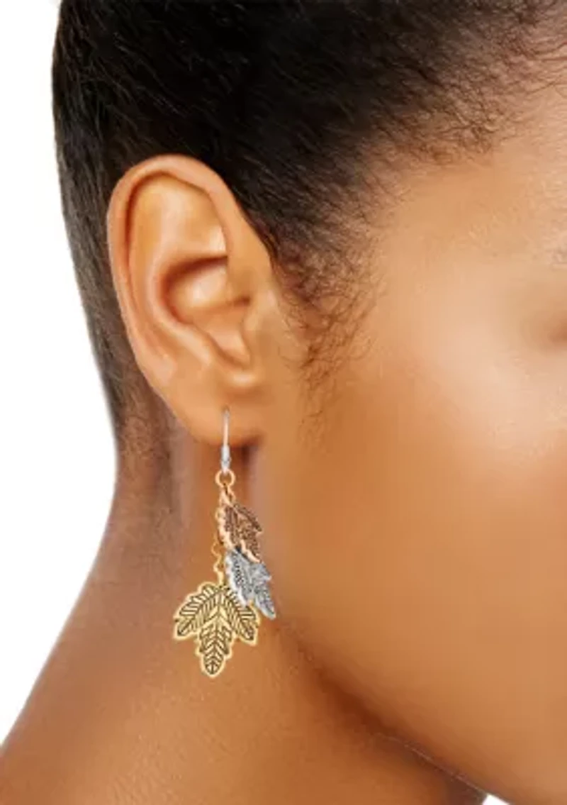Tri-Tone Fall Leaves Linear Earrings