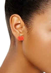 Gold-Tone Orange Pumpkin Stud Earrings