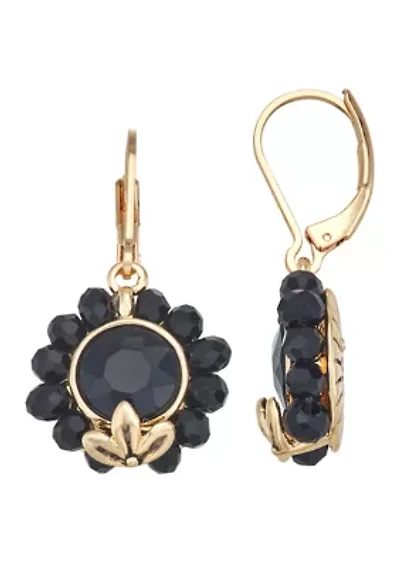 Gold-Tone Jet Flower Drop Earrings