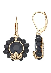 Gold-Tone Jet Flower Drop Earrings