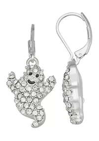 Silver-Tone Crystal Ghost Drop Earrings