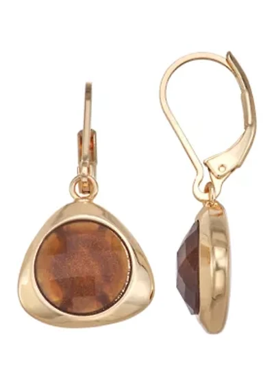 Brown Golden Tonal Drop Earrings