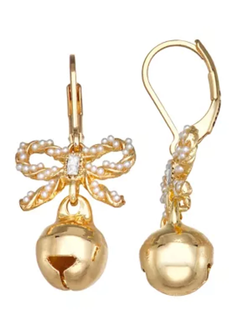 Gold Bow Ornament Drop Earrings