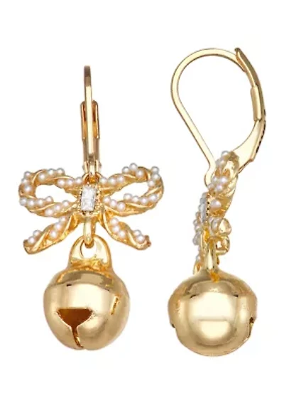 Gold Bow Ornament Drop Earrings