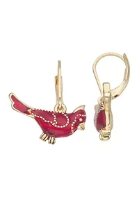 Gold Tone Red Cardinal Earrings