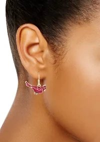 Gold Tone Red Cardinal Earrings
