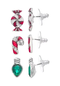  Holiday Trio Silver Tone Earring Set