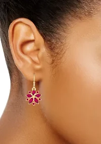 Red Holiday Key Drop Gold Tone Earrings