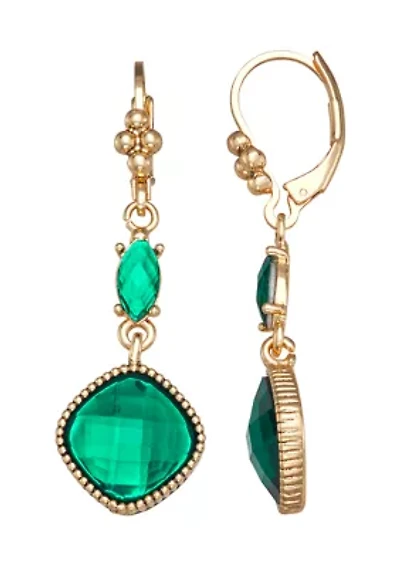 Gold Emerald Linear Earrings