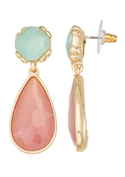 Gold Tone Multi Stone Double Drop Earrings