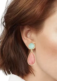 Gold Tone Multi Stone Double Drop Earrings